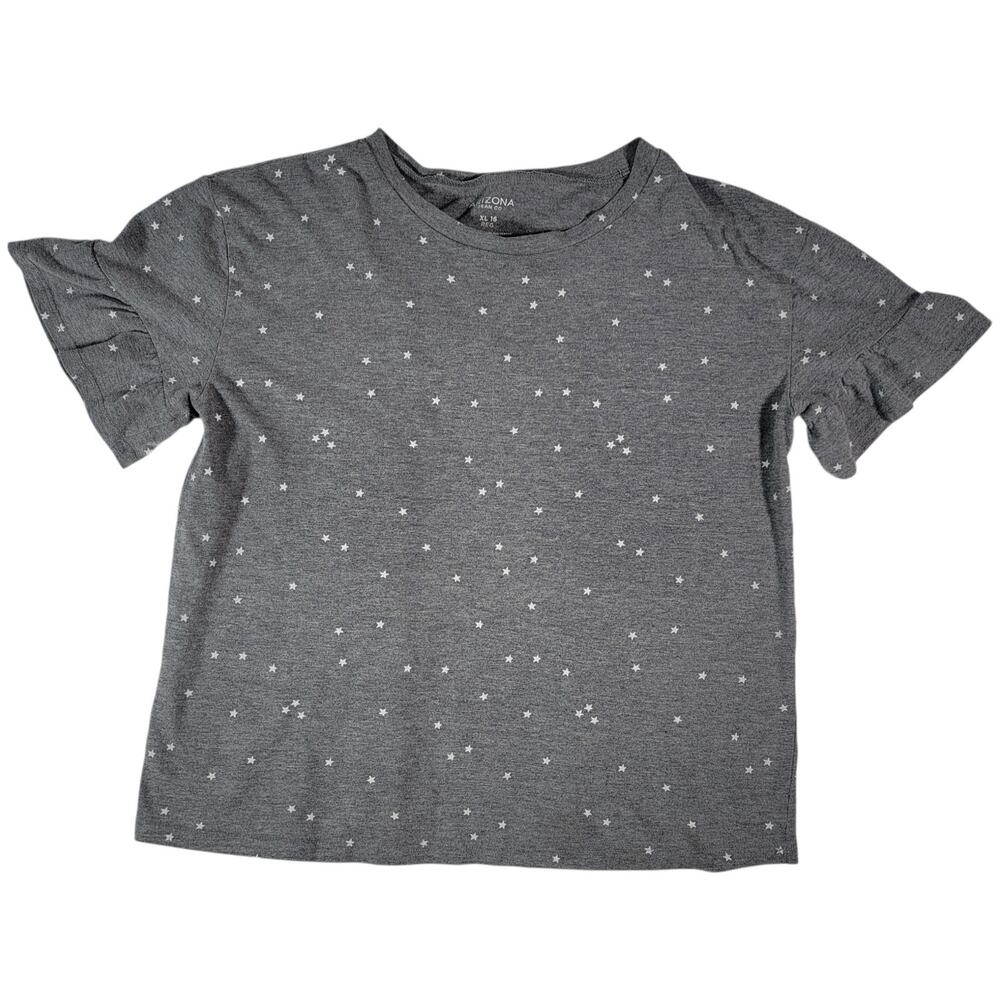 Arizona Jean Co Girl XL 16 Gray Star Print Ruffle Sleeve Casual Top Girlhoodcore